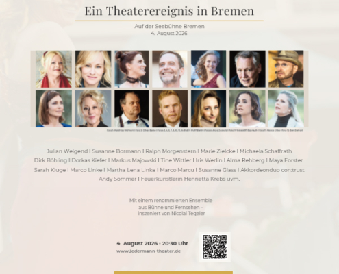Plakatmotiv für Inszenierung von Hugo von Hofmannsthals „Jedermann – Das Spiel vom Sterben des reichen Mannes“ in Bremen auf der Seebühne Bremen.