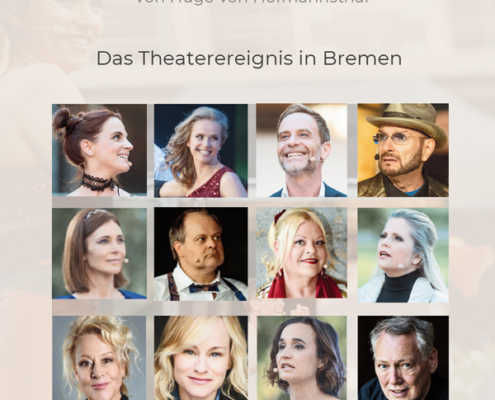 Plakatmotiv für Inszenierung von Hugo von Hofmannsthals „Jedermann – Das Spiel vom Sterben des reichen Mannes“ in Bremen auf der Seebühne Bremen.
